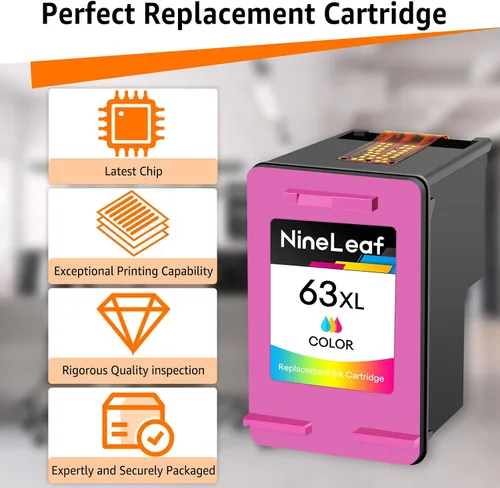 Vista 4 de NineLeaf Cartucho de tinta remanufacturado de alto rendimiento de repuesto para HP 63 63XL F6U64AN compatible con Envy 4513 4511 4520 4516 Officejet