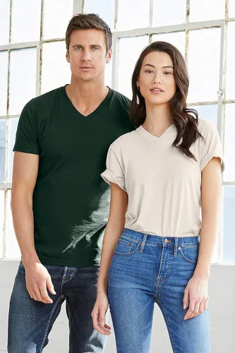 Vista 4 de Bella USA Made - Camiseta de jersey con cuello en V, Ceniza, L