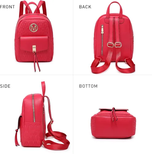Vista 5 de MKP - Mochila pequeña para mujer, bolso de hombro con borla y dije, Magenta, Mochilas Daypack