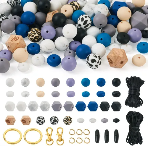 Vista 10 de Cuentas de silicona para hacer llaveros, cuentas de silicona con estampado de leopardo, cuentas de silicona hexagonales octágonas con cuentas