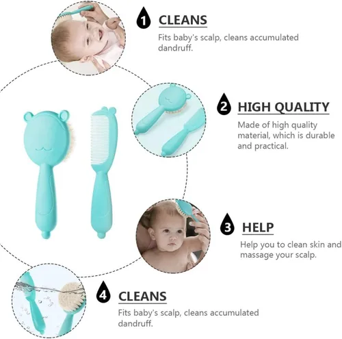 Vista 8 de TOYANDONA 1 juego de cepillo y peine para el pelo del bebé para recién nacidos y niños pequeños, cepillo de masaje y cuero cabelludo para bebé