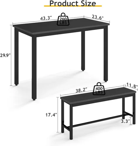Vista 7 de Rovibek Juego de mesa de comedor para 4 personas con 2 bancos, juego de mesa de cocina que ahorra espacio para cocina y comedor, color negro