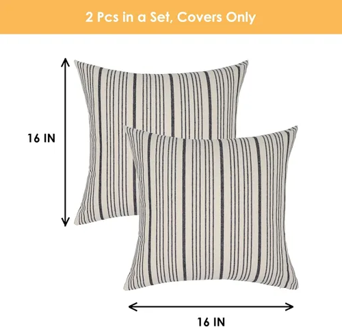 Vista 7 de Fundas de almohada negras de lino para granja, fundas de almohada decorativas a rayas para exteriores, fundas de almohada cuadradas para sofá, cama