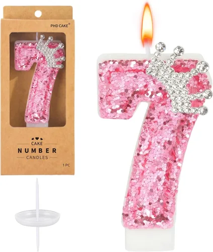 Vista 17 de PHD CAKE Velas con números de cumpleaños, velas de cumpleaños de corona rosa para pastel, velas con purpurina número 0 con lentejuelas para niñas