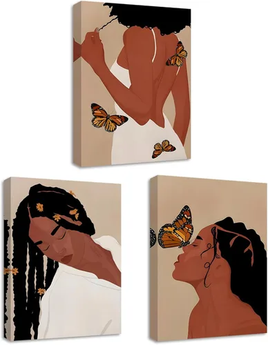 Vista 11 de Arte de pared bohemio afroamericano, decoración de pared de mujer negra, impresión en lienzo de niña negra, arte de lectura para mujer, decoración