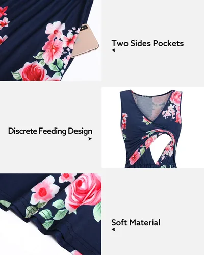 Vista 6 de OUGES Vestidos de maternidad con cuello en V para mujer, vestido de lactancia materna, baby shower