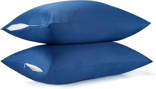 Vista 15 de Protectores/Fundas de Almohada de Algodón Tamaño Estándar con Cremallera Paquete de 2 Color Gris, Protectores de Almohada de Cama Refrescantes