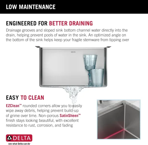 Vista 8 de DELTA FAUCET Lorelai - Lavaplatos de estación de trabajo de barra de 17 pulgadas para cocina, montaje bajo encimera, acero inoxidable calibre 16