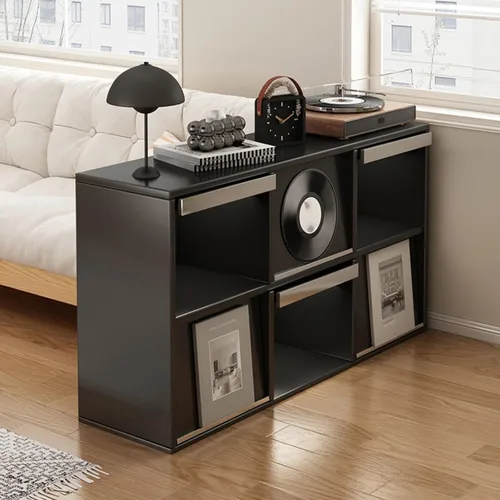 Vista 9 de Armario de almacenamiento de discos, soporte para tocadiscos, soporte para tocadiscos con capacidad para más de 200 + de fácil montaje, mesa