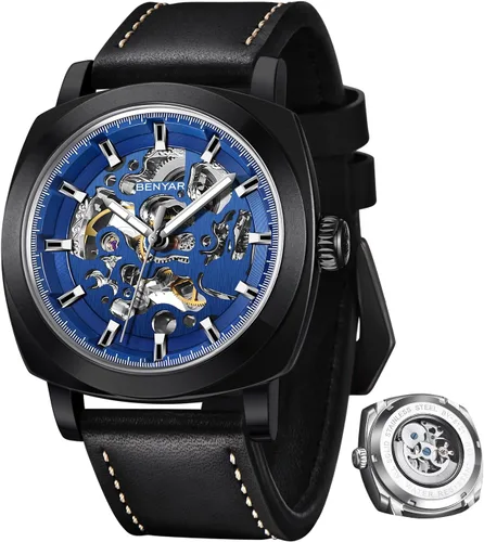 Vista 11 de BENYAR Mens Automatic Mechanical Watch Skeleton Dress Watch for Men Gris negro