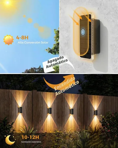 Vista 4 de vighep Paquete de 8 luces solares para valla al aire libre, luces de pared Negro