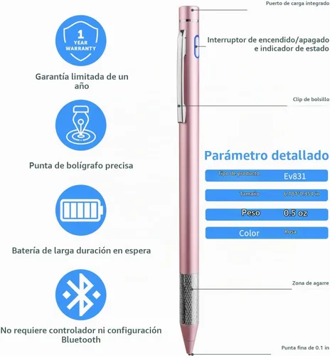 Vista 5 de Minilabo Lápiz óptico para Samsung Galaxy Tab S11/S10/S9/S8/S7 Plus, color rosa