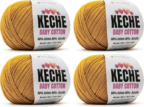 Vista 35 de Keche Hilo de Algodón, 60% Algodón 40% Hilo Acrílico, Hilo de Algodón Suave para Crochet y Tejer, Hilo Amigurumi 1 Madeja/Bola 1.76 Oz (50g) / 180