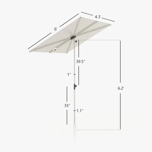 Vista 6 de Grand patio - Sombrilla de balcón, JENA 6x4 pies, sombrilla exterior con dosel plano rectangular versátil para patio con perilla giratoria de 360