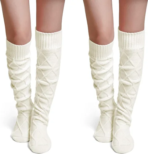 Vista 13 de Pcavin Thigh High Socks for Women, Long Cable Knit Over Knee Boot Stockings 0013 Estilo Negro