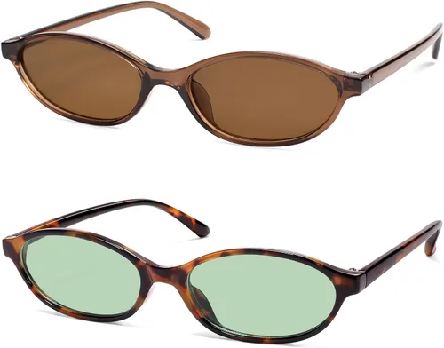 Vista 30 de Gafas de sol retro ovaladas de ojo de gato para mujer, Y2k, gafas de sol estrechas de moda, gafas de sol de diseñador AR82253