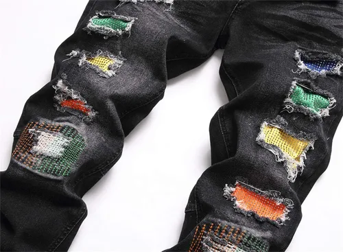 Vista 3 de AITITIA Jeans elásticos de ajuste regular rasgados para hombre