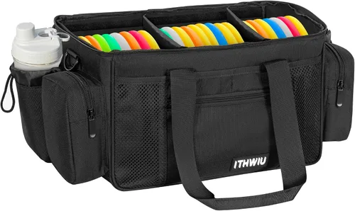 Vista 4 de Bolsa de almacenamiento de disco de golf duradera de gran capacidad con divisores y múltiples bolsillos laterales, color negro