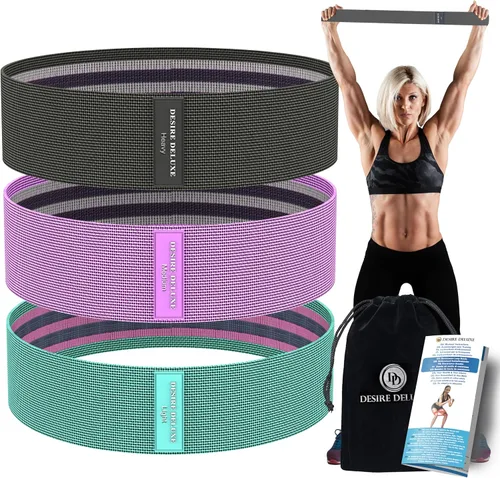 Vista 3 de Desire Deluxe Premium Resistance Bands Set – Fabric Stretch Bands for Strength Training, Physical Therapy, Pilates & Yoga, Non-Slip Workout Bands