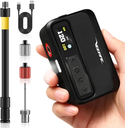 Vista 9 de Tiny Pump Mini Bike Tire Pump - Max 120PSI Portable Electric Bicycle Pump with Fast Inflation Auto Stop - Bicycle Inflator with Presta Schrader