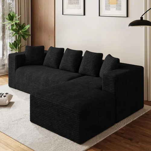 Vista 20 de Sofás seccionales en forma de U de gran tamaño de 131 pulgadas para sala de estar, cómodo sofá modular de pana esponjosa beige sin hueso, sofá
