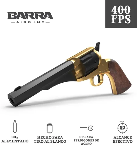 Vista 2 de Kit de pistola CO2 dorado 1858 con 2 cartuchos de CO2 250 BBS (1858s)