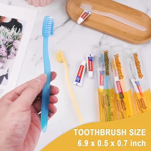 Vista 3 de Paquete de 30 cepillos de dientes desechables con pasta de dientes, cepillos de dientes desechables envueltos individualmente, cepillos de dientes a