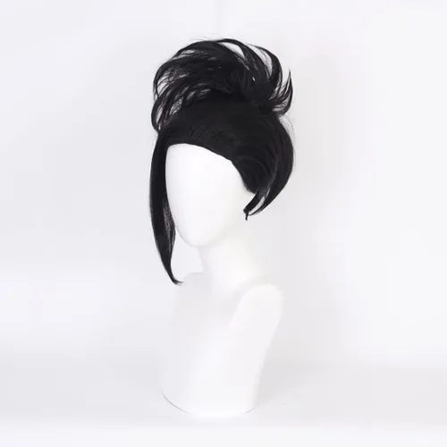 Vista 3 de Peluca de anime Cosplay Yaoyorozu Momo peluca negra rizada para My Hero Academia Cosplay Halloween Pelucas sintéticas para disfraz para mujeres