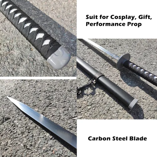 Vista 5 de Espada samurái Katana de acero al carbono de 41.3 pulgadas para cosplay, accesorios de rendimiento, decoración del hogar