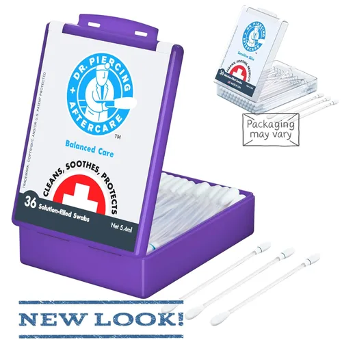 Vista 2 de Dr. Piercing Aftercare Hisopos – Solución salina para piercings – Limpiador de piercings de nariz y oreja – Lavado salino, limpiador de orificios