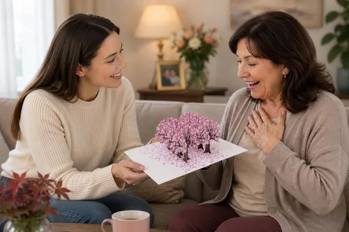 Vista 6 de ETA Tarjeta de felicitación de bosque de cerezos en flor 3D – Tarjeta Sakura hecha a mano para cumpleaños, aniversario, día de la madre y ocasiones
