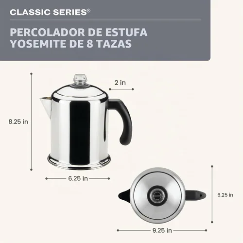 Vista 2 de Farberware Classic Yosemite - Percolador de café de acero inoxidable, 8 tazas, color plateado