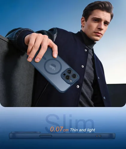 Vista 837 de FNTCASE Funda para iPhone 17 Pro: Fundas delgadas translúcidas de color azul claro compatibles con MagSafe, protección completa de la cámara