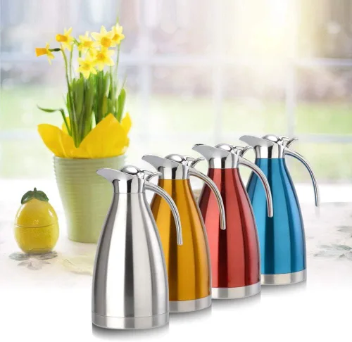 Vista 3 de Hervidor de té para estufa, acero inoxidable de doble pared de 2.5 cuartos de galón, tetera silbante con mango ergonómico, frasco de café aislado
