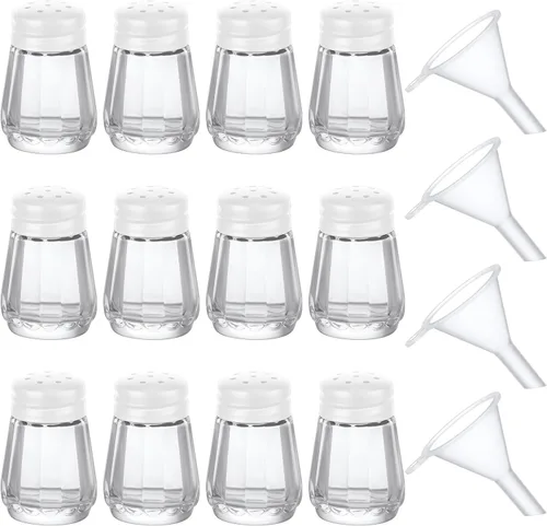 Vista 10 de Potchen 12 Piezas Mini Saleros y Pimenteros en Forma de Cubo a Granel 0.5 oz Pequeños Agitadores de Especias de Vidrio Cubo con Mini Embudos de Negro