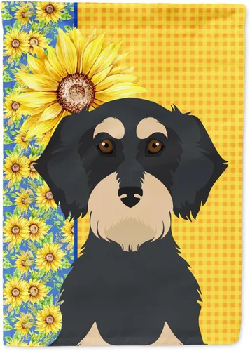 Vista 88 de Caroline's Treasures WDK5313GF Bandera de jardín con diseño de girasoles de verano, color negro y tostado, Airedale Terrier para buzón, bandera