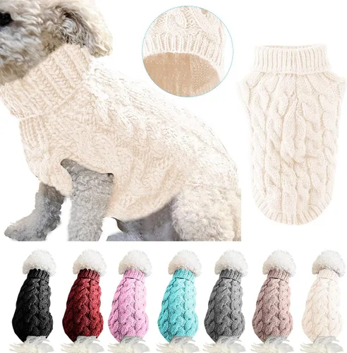 Vista 10 de Winmany Suéter de punto de cuello alto para mascotas, abrigo de invierno, suéter de punto grueso, ropa de ganchillo para perros pequeños y medianos
