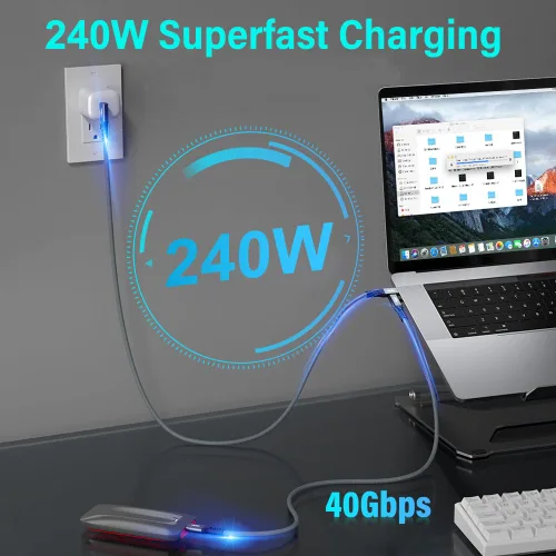 Vista 4 de QCEs Cable USB C corto de 1 pie 40 Gbps USB 4 cable para transferencia de datos de alta velocidad Thunderbolt 4, pantalla de monitor 8K60Hz, carga
