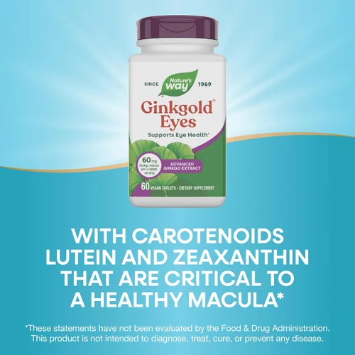 Vista 4 de Nature's Way Ginkgold Eyes, Gingko Biloba Suplemento para adultos, fórmula de salud visual*, sin gluten, 60 mg de extracto de ginkgo biloba por