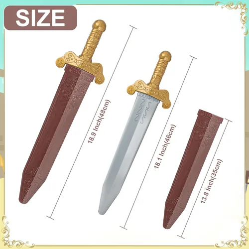 Vista 6 de Juego de 2 espadas romanas de plástico con funda, espada de juguete para juego de simulación, disfraz de caballero, accesorio de disfraz de guerrero
