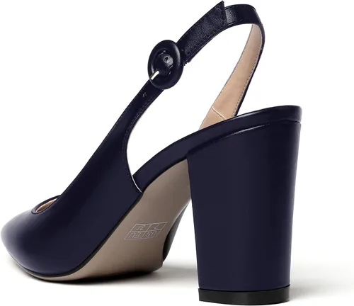 Vista 7 de WAYDERNS Zapatos de tacón de bloque con correa de tobillo puntiaguda mate para mujer, 3.5 pulgadas