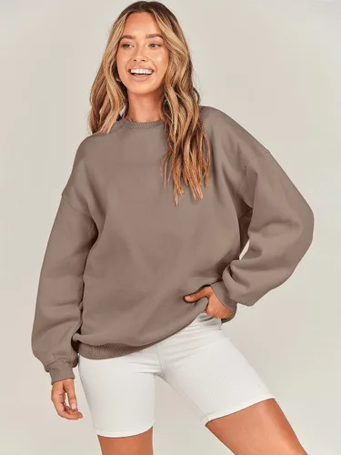 Vista 7 de ANRABESS Sudadera de gran tamaño para mujer, con cuello redondo, estilo Y2K, sudadera con capucha de forro polar, cómoda, camiseta informal, ropa