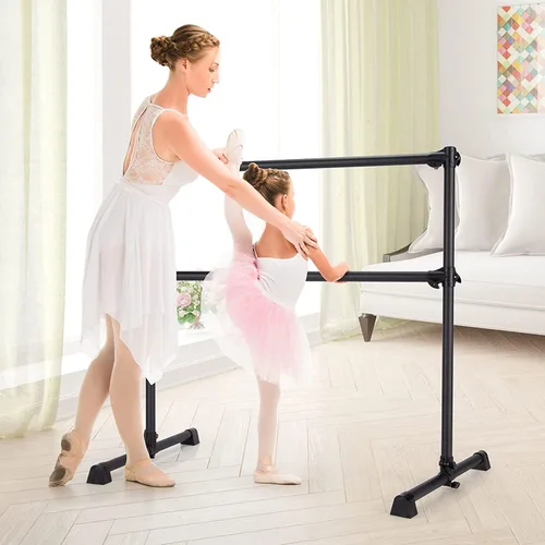 Vista 2 de Costzon Barra de ballet portátil, barra de ballet doble independiente de 4 pies con altura ajustable, barra de baile de fitness con almohadillas