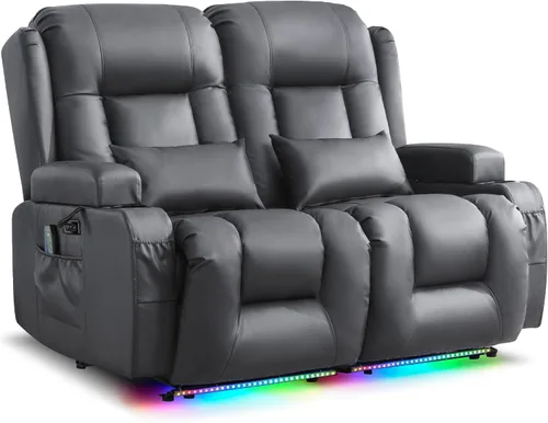 Vista 9 de URRED Sofá reclinable Power Loveseat con masaje y calor, gris ceniza