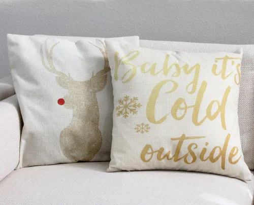 Vista 3 de Funda de cojín decorativa con diseño navideño para cama, niños, sofá de 18 x 18 pulgadas, diseño de ciervo dorado con nariz roja, sin relleno
