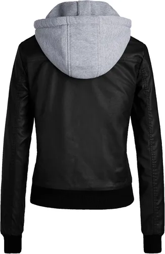 Vista 2 de wantdo Chaqueta de cuero ligera para mujer, estilo casual, con capucha extraíble