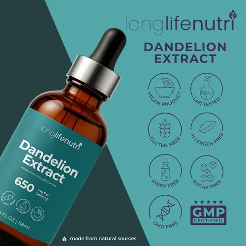 Vista 6 de Gotas líquidas de extracto de raíz de diente de león, procedentes de Taraxacum Officinale, 4 onzas líquidas para digestión natural y bienestar
