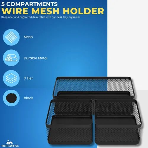 Vista 2 de 1InTheOffice Mesh Collection - Bandeja organizadora de cajones de escritorio, 3 compartimentos, apilable, negro mate (paquete de 2)