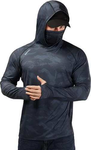 Vista 21 de Rodeel - Camisa de pesca para hombre con manga larga, UPF 50+, rendimiento de alto rendimiento para senderismo, con máscara, protección UV