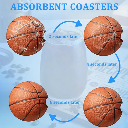 Vista 5 de Posavasos para automóvil, juego de 2 posavasos de baloncesto para portavasos absorbentes, inserto antideslizante universal, portavasos de cerámica